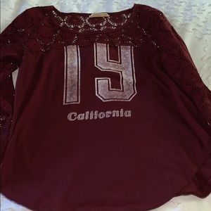 Maroon T-shirt with Lace. From Hollister